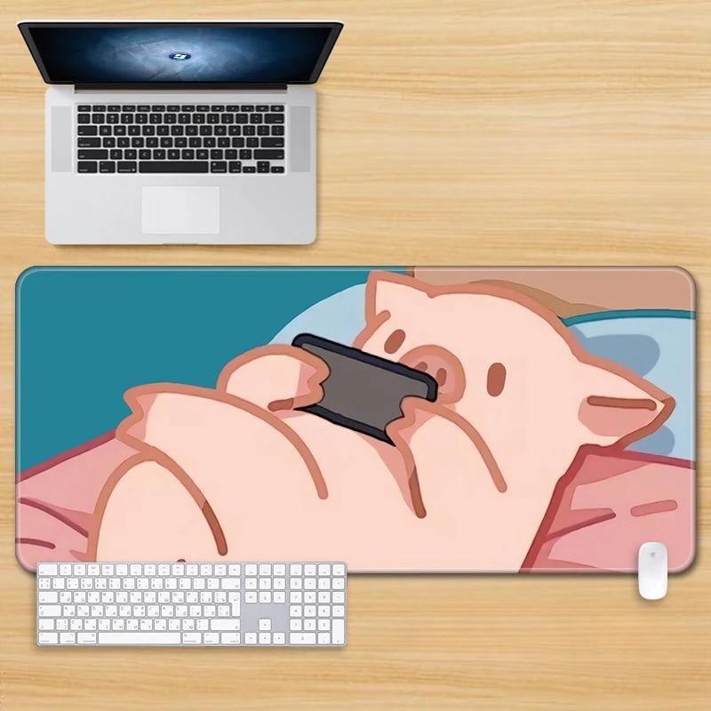 Girls Desk MatLazy Funny Kawaii Lulu Pig Pu Leather Mouse Pad Oversize Girl Creative Cute Game Keyboard Large Pink Desktop Mat