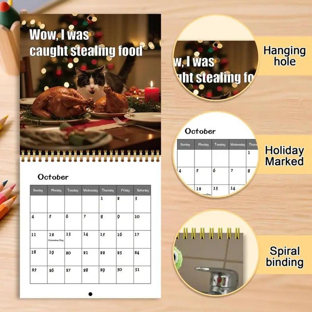 2026 Cute Cat Calendar Planner With Monthly Layouts January To December, Birthday & Holiday Gift ,Christmas, Halloween
