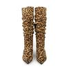 Fashion 2024 Autumn/winter Women Boots Pointed Toe Flat Heels Boots for Women Pleated Leopard Print Pattern Boots Mid-calf Women Shoes