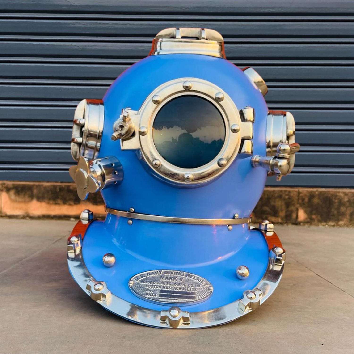

Blue Marine Diver Helmet Nautical Scuba Diving Decor Replica Mark V Navy Helmet for Home Collector Gift