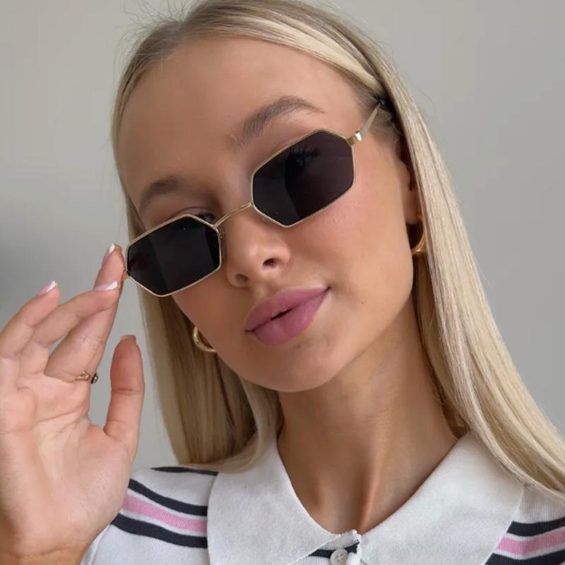 Protective Glasses 2pcs Fashion Small Rectangle Women Sunglasses Polygon Design Sun Glasses Colorful Lens Metal Frame Shades