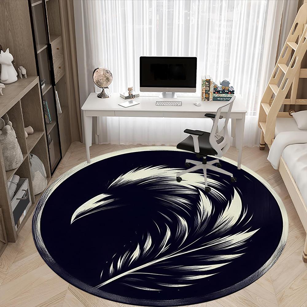 1PC Feather Artwork Office Round Rug, Non slip, Soft and Durable Office Rug for Interior Decoration, Perfect for Office