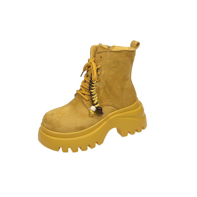 

Сладкие и крутые простые универсальные повседневные ботинки Мартин осень и зима супер толстый каблук толстая подошва женские ботинки британский стиль шнуровка толстый каблук 40 жёлтый