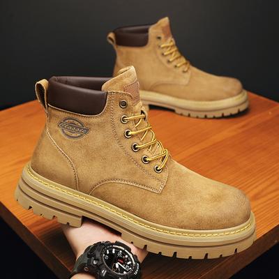 Stivali rabarbaro in pelle di maiale primo strato stivali da uomo vera pelle tendenza britannica stivali da lavoro scarpe alte autunno e inverno stivaletti Martin