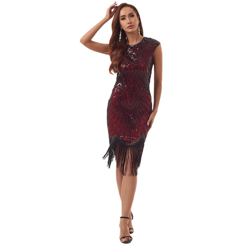 Abito Gatsby con Paillettes e Frange Anni '20 - Abbigliamento da Ballo per Feste Formali X-082