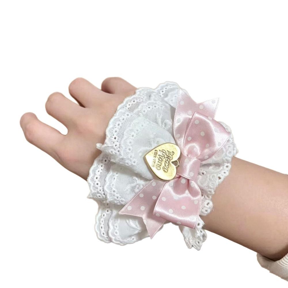 1PC Ruffled Lace Hand Sleeve Cuffs Bowknot Gothic Style Bracelet New Cosplay Wristband For Women