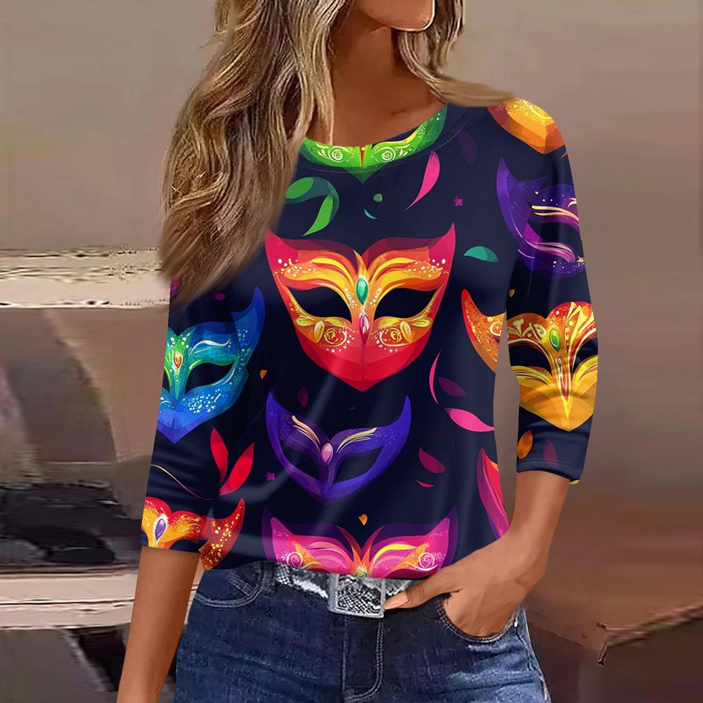 Blusas de mujer con mangas 3/4 largas, estampado floral, estilo vintage, informales, holgadas, con cuello redondo, camisas de talla grande