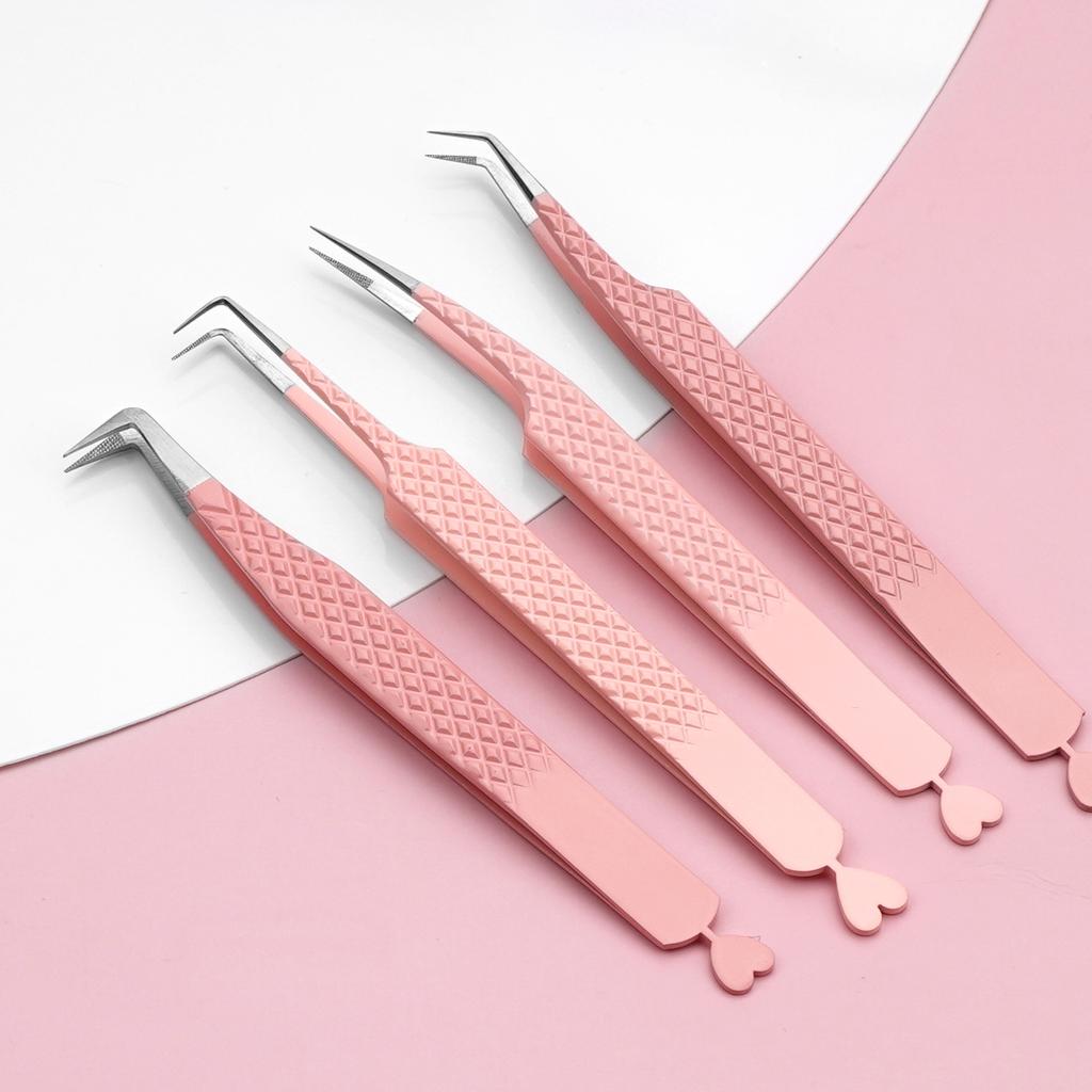 Lash Tweezers, Stainless Steel Fiber Tip Tweezers Set, Eyelash Extension Tweezers With Charm, Custom Logo EyeLashes Tweezers