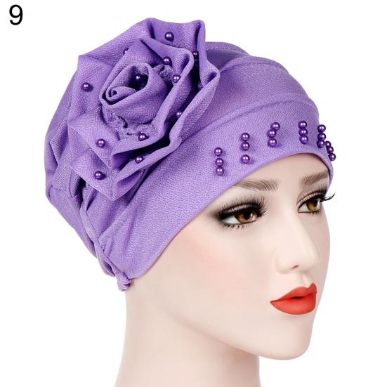 Fashion Flower Floral Beads Women Head Wrap Hat Head Protective Cover Case Gift