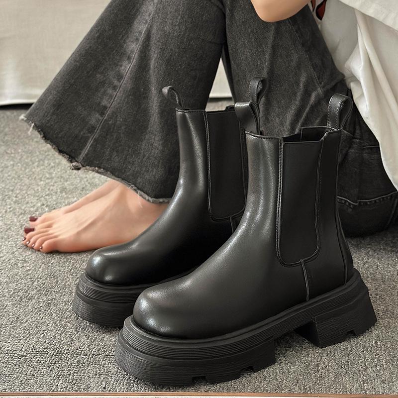 Chelsea Martin Boots Women's Spring and Autumn Single Boots 2025 New Big Head Platform Cigarette Medium Boots Coffee Short Boots Trendy Girl