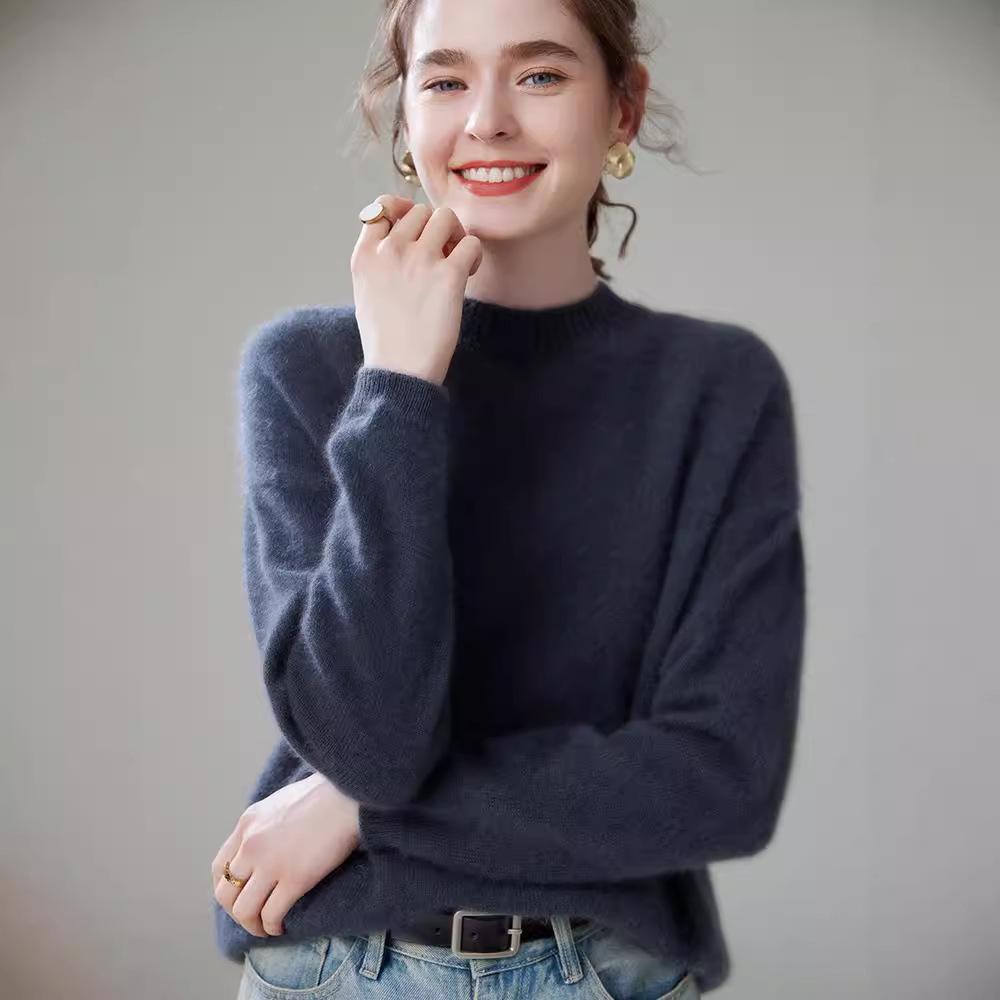 Women's 100% Cashmere Round Neck Loose Sweater for Autumn & Winter