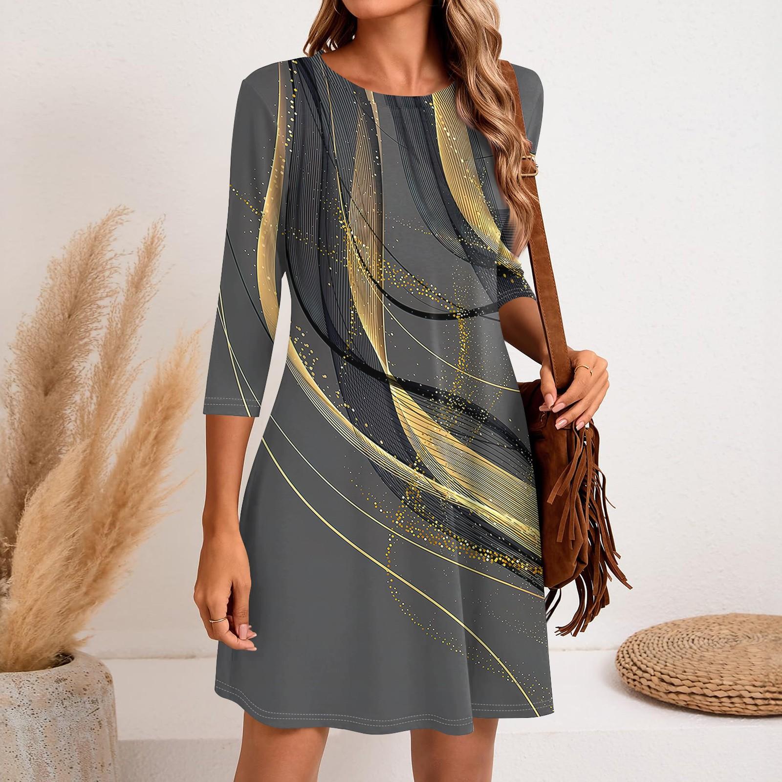 

Женское модное повседневное платье с круглым вырезом и рукавом три четверти L золотой