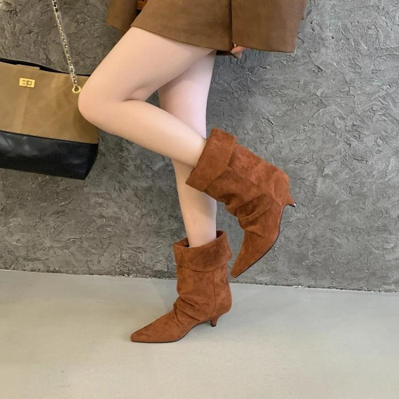 Aneikeh 2026 Winter Fashion Thin Low Heel Pointed Toe Women Ankle Boots Ladies SHort Modern Shoes Party Pumps Botas Mujer