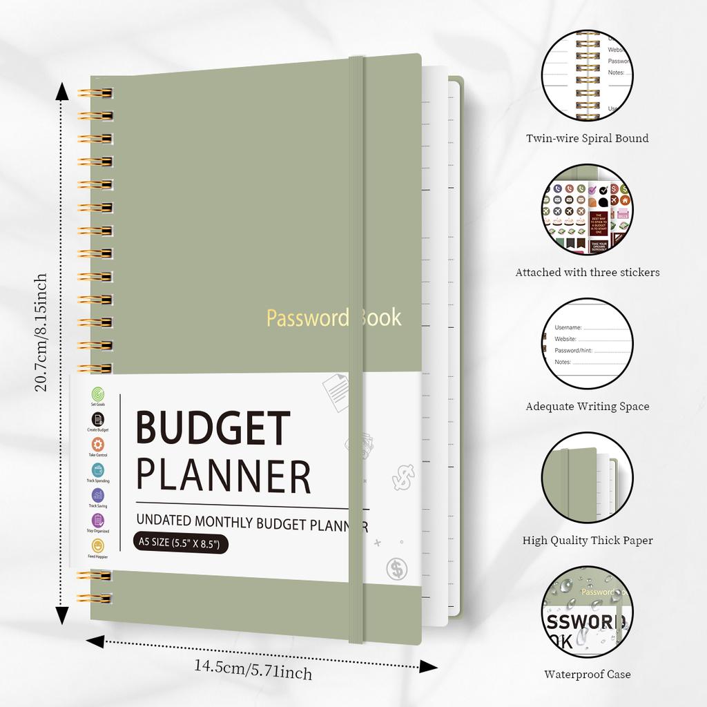 A5 Passwortbuch Spiralgebunden Login-Organizer Mit Stickern Elastischer Verschluss Twin-Wire Passwort-Logbuch