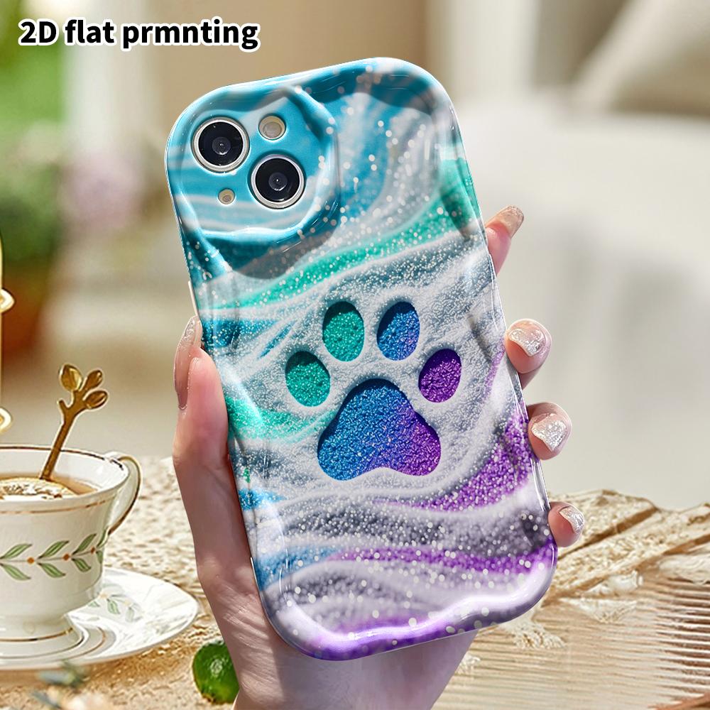 Phone Case: 2D Flat, Suitable for iPhone 18, 17, 16, 15, 14, 13, 12 Pro Cases, Phone Decorations, Glitter Cat Paw Prints, Halloween and Christmas Gift