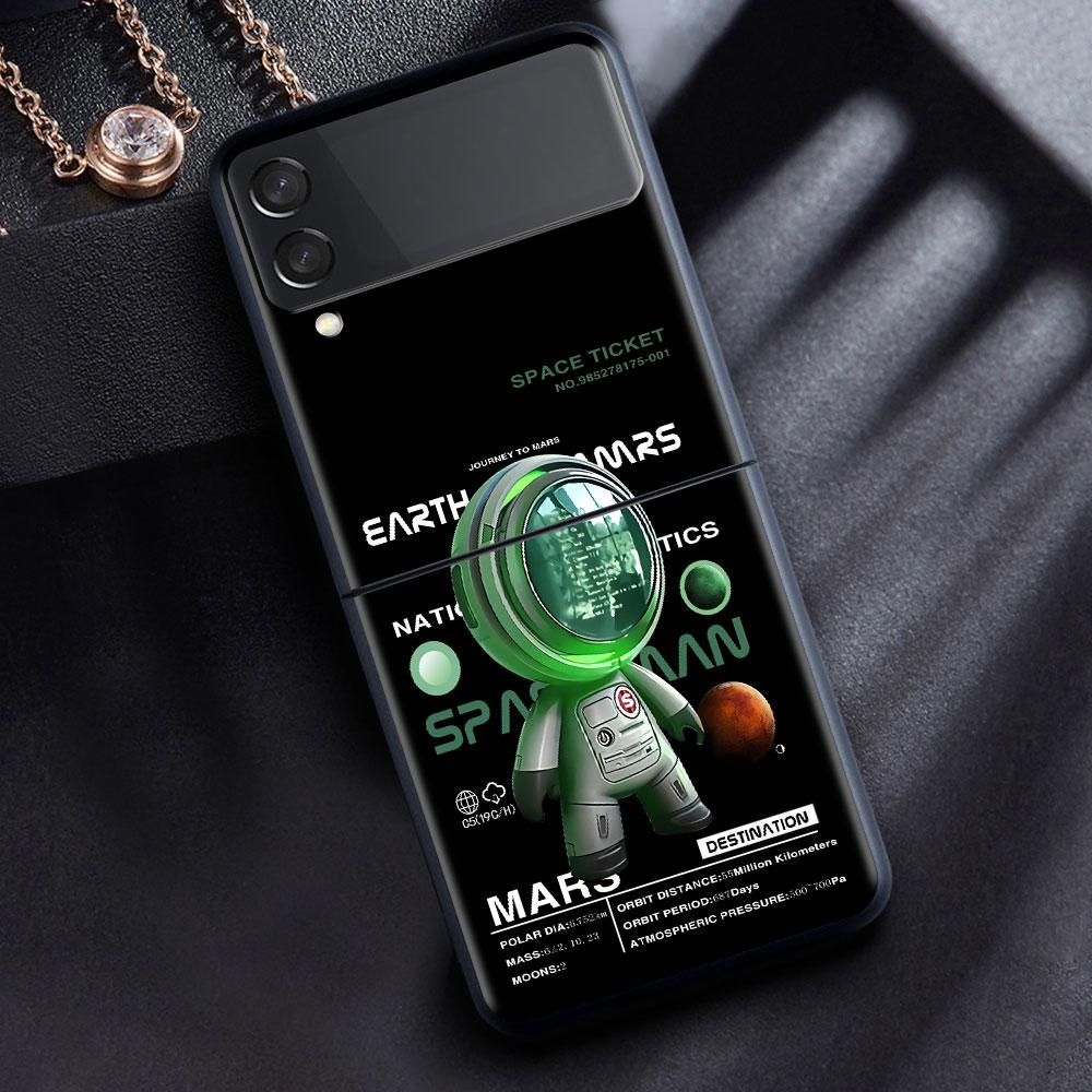 Case For Samsung Galaxy Z Flip 3 4 5G Black Hard PC Phone Housing Z Flip4 Luxury Segmented Cover Luxury Astronaut