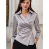 Women S Solid Color Irregular Waist Long Sleeve Shirt