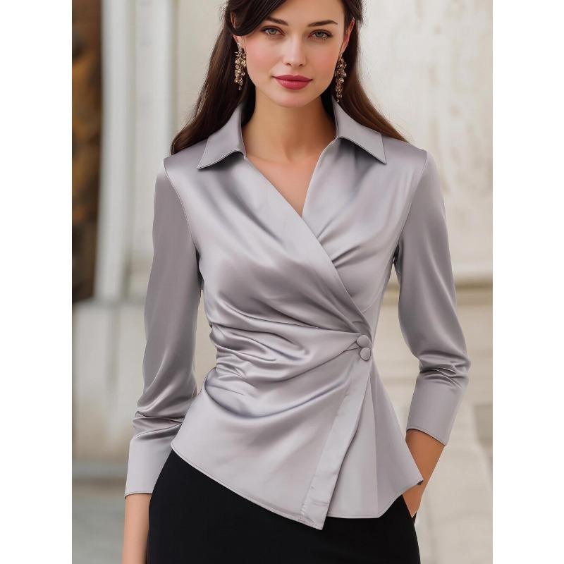 Women S Solid Color Irregular Waist Long Sleeve Shirt