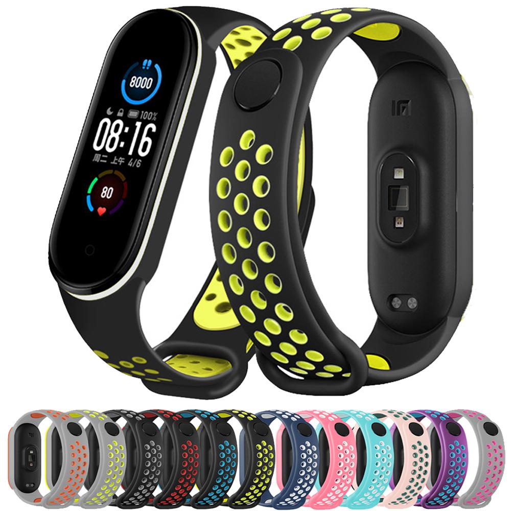 Silikonarmband für Xiaomi Mi Band 6 5 4 3 Sport Atmungsaktives Mi Band 6 Zweifarbiges Armband Armband für Mi Band 6 5 Armband Mi Band 4 3 Correa