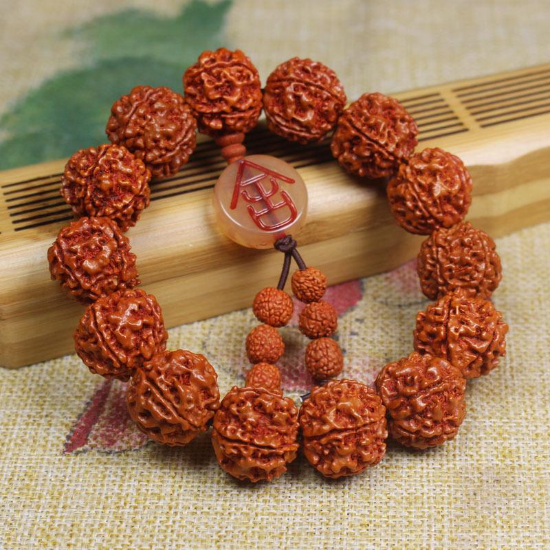Five-Lobed Rudraksha Bodhi Bracelet with Ox Bone & Beeswax, Buddhist Prayer Beads Mala for Men Women