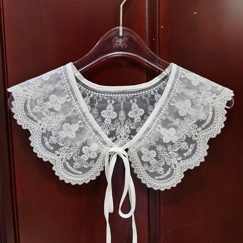 Organza Double Couche Broderie Ordinateur Faux Col à Sangle Nœud Châle Polyvalent Col DIY