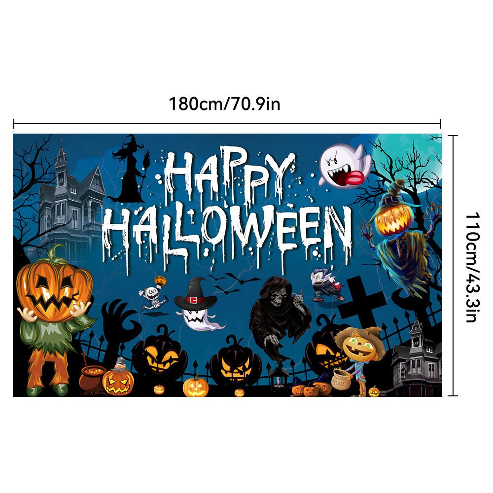 1pc Happy Halloween Party Backdrop Night Moon Castle Ghost Pumpkin Colorful for Halloween Party Living Room Decorarion Washable