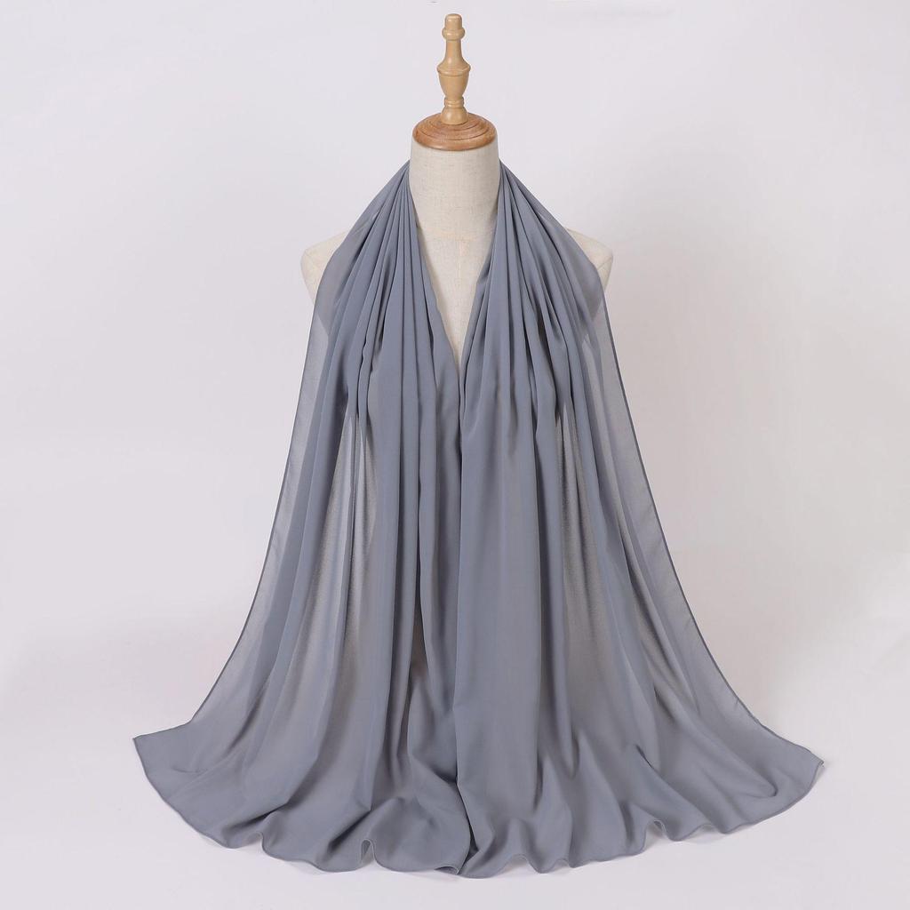 Ethnic Pearl Chiffon Hijab Scarf - Single Color, Long Style for Middle East & Africa