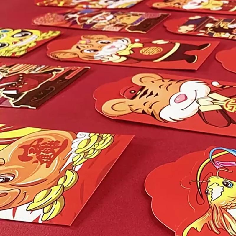 12KS Čínské červené obálky Čínský Nový rok Králík Rok Šťastné Peníze Obálky Červené kapsy Jarní festival Hong Bao Obálky