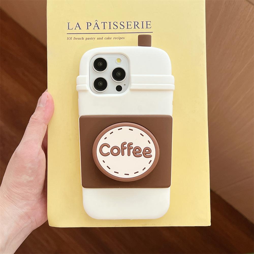 

Newest 3D Coffee Cup Folding Holder Stand Phone Case For iPhone 17ProMax 17 16 15 14 13 12 Pro Max Silicone Shockproof Cover For iPhone 13