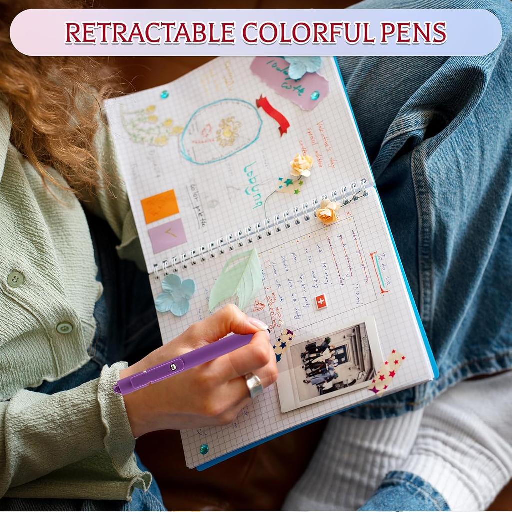8 Pack Gel Colorful Pens, 0.5 mm Fine Tip Retractable Smooth Writing Multicolored Pens for Journaling Supplies Note Taking Office Supplies School