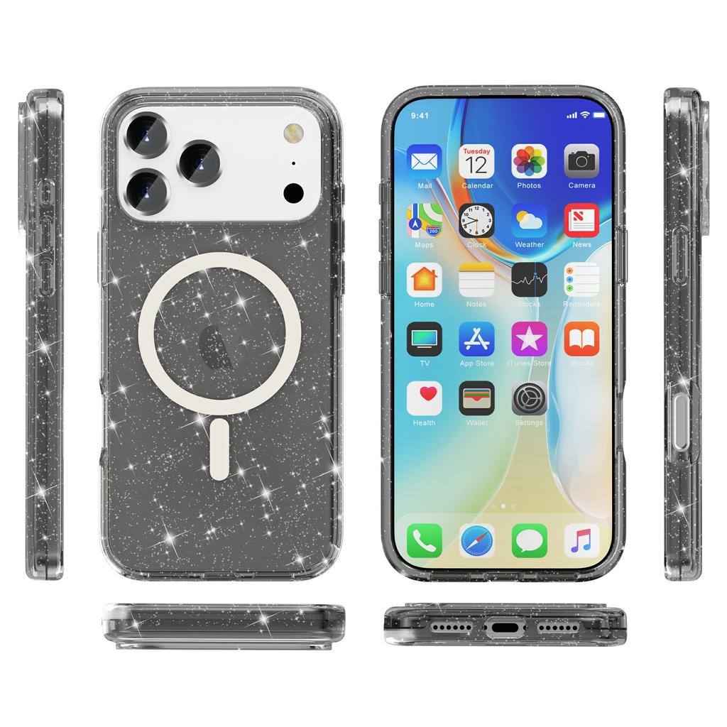 For iPhone 17 Pro Case Compatible with MagSafe Glitter Powder PC+TPU Phone Cover