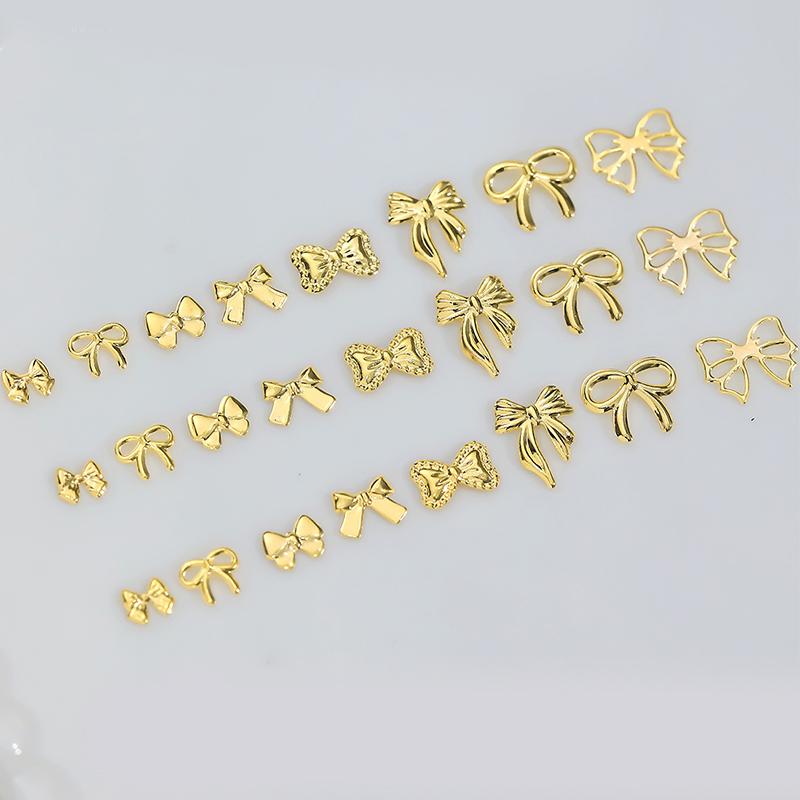 50Pcs Metal Alloy Bowknot Nails Art Decoration Silver Gold Nail Charms Diy Manicure Design Jewelry Accessories Tools