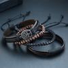 4pcs Braided Leather Bracelets For Men Vintage Life Tree Charm Wood Beads Ethnic Wristband Gift For Dad Boyfriend