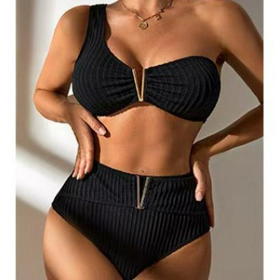 

Sexy Solid Color One-Shoulder Strappy Bikini Swimsuits Medium білий