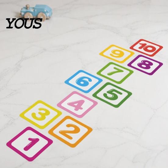 Number Floor Markers Hopscotch Game Sticker, 1-10 Self-Adhesive Decal, Classroom Decal PVC Waterproof Wall Sticker for Home Kindergarten