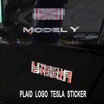 Model3 Car PLAID Logo Stickers ModelY Tail Tag Grid Decal Auto Metal Letter Decoration For Tesla Model 3 S X Y 2023