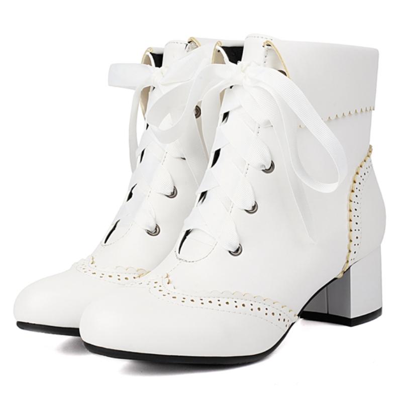 White Ankle Boots for Women Lolitas Autumn Winter 2024 Black Pink Short Boot Low Heels Footwear Shoes Girls Waterproof