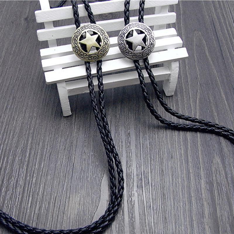 Retro Texas Sheriffstern Western Cowboy Herren Bolo Krawatte Lederseil