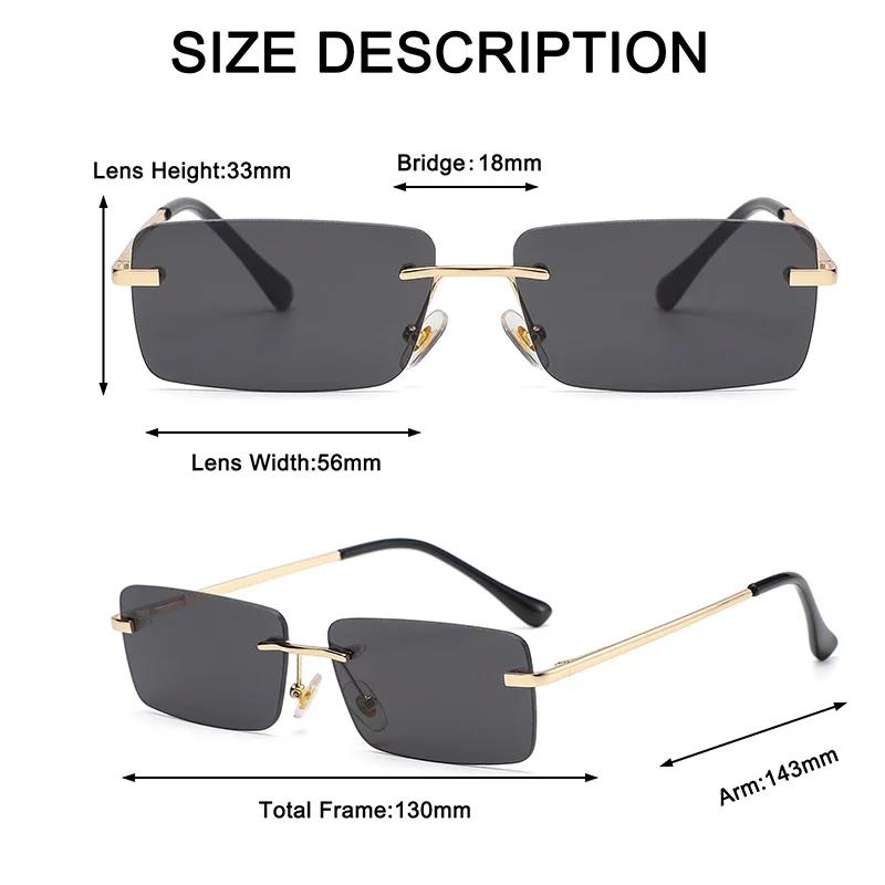 Lightweight Comfortable Durable High Quality Retro High End No Rim Alloy Metal Square Shaped Female Sun Glasses