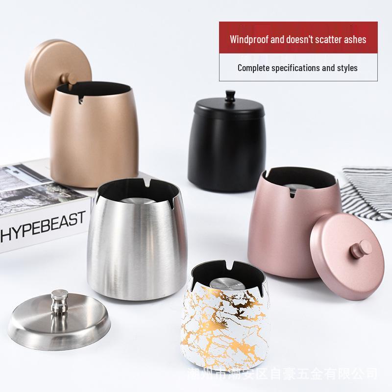 Thickened Stainless Steel Ashtray with Lid for Home, Cafe, or Hotel