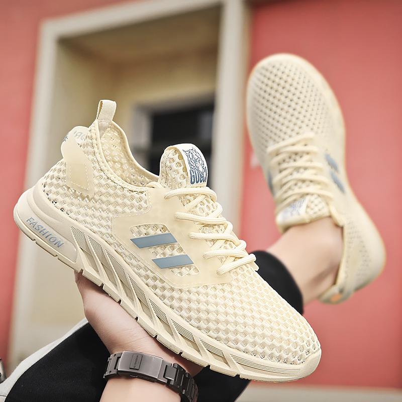 Super Light Spring/summer Color Cutout Mesh Surface Breathable Soft Bottom Men's Large Size Leisure Outdoor Running Shoes