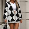 Autumn and Winter Women's Plus Size V-neck Diamond Grid Splicing Color Collision Loose Knitted Cardigan Jacket Sweater