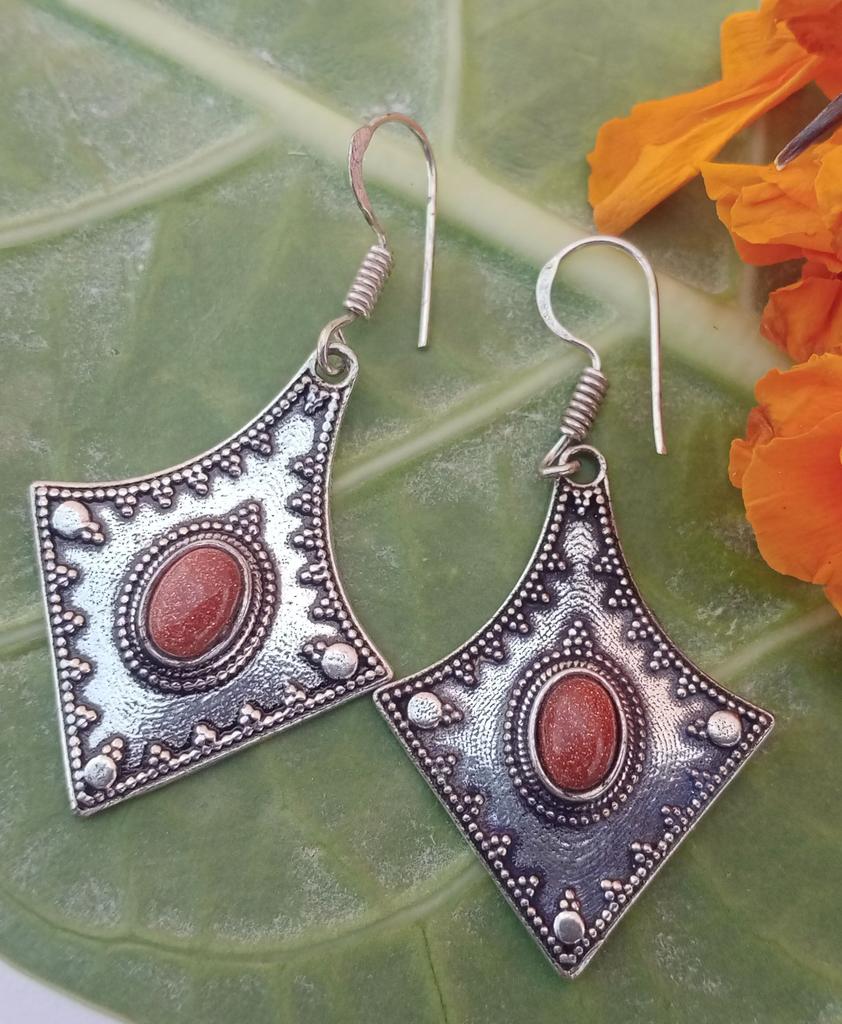 Sunstone Gemstone 925 Sterling Silver Plated  1 pcs Earring chris-br110