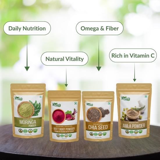 Organic Zing Superfood Diwali Combo | Moringa, Amla, Beetroot Powder & Chia Seeds | Natural, Plant-Based & Nutrient-Rich | Healthy Superfood Gift Pack