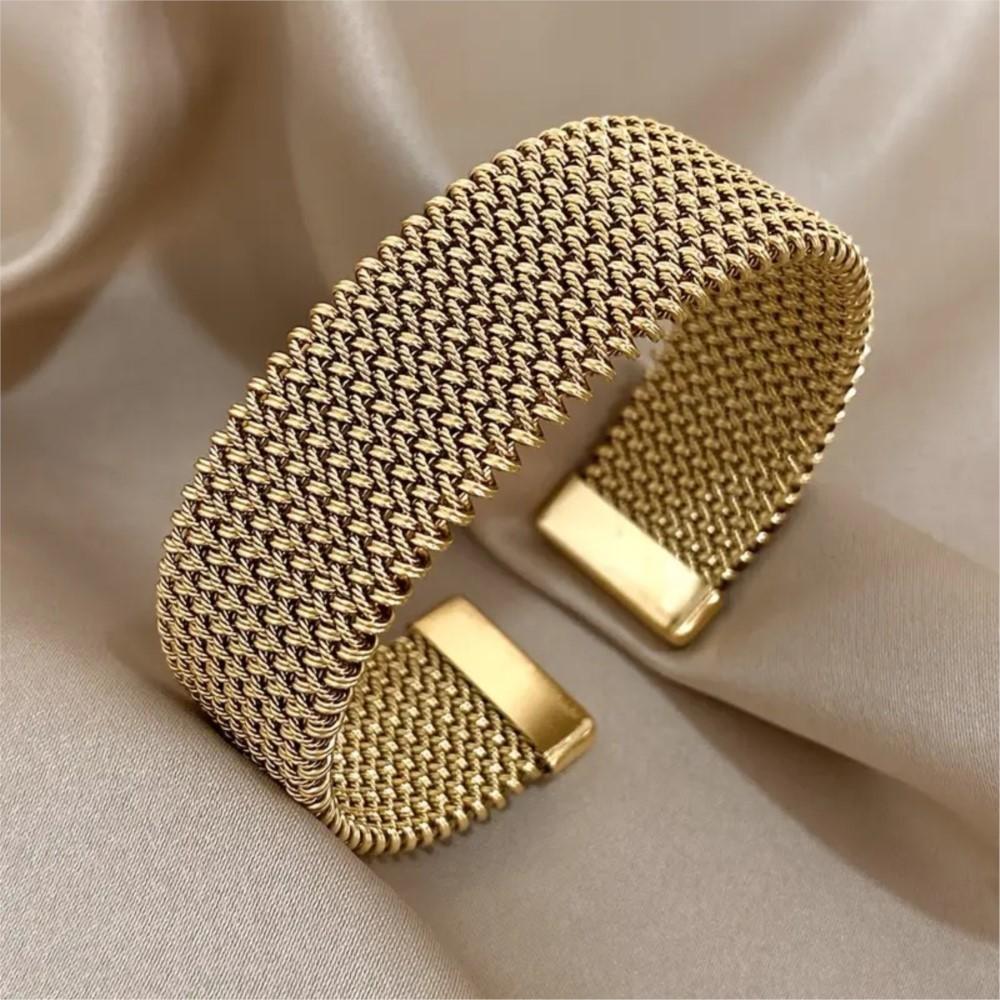 Vintage Stainless Steel Mesh Elegant Cuff Bangle for Women Trendy Stack Bangle Exquisite Jewelry for Brithday Gifts