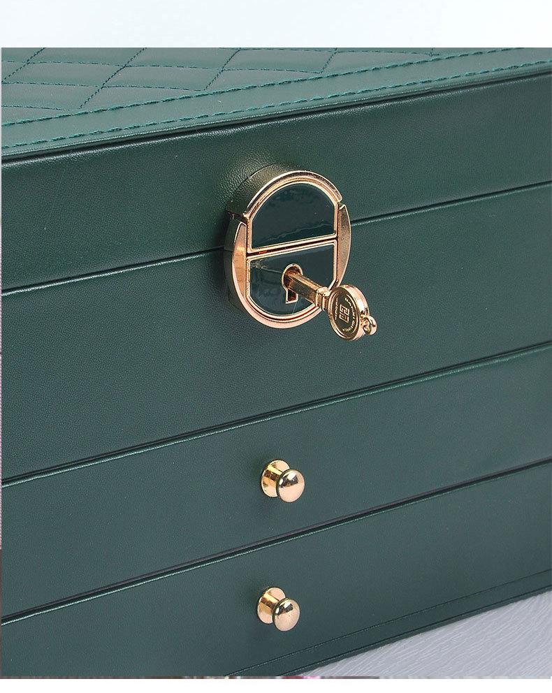 Three-Layer Leather Jewelry Box with Lock for Rings, Bracelets, and Earrings