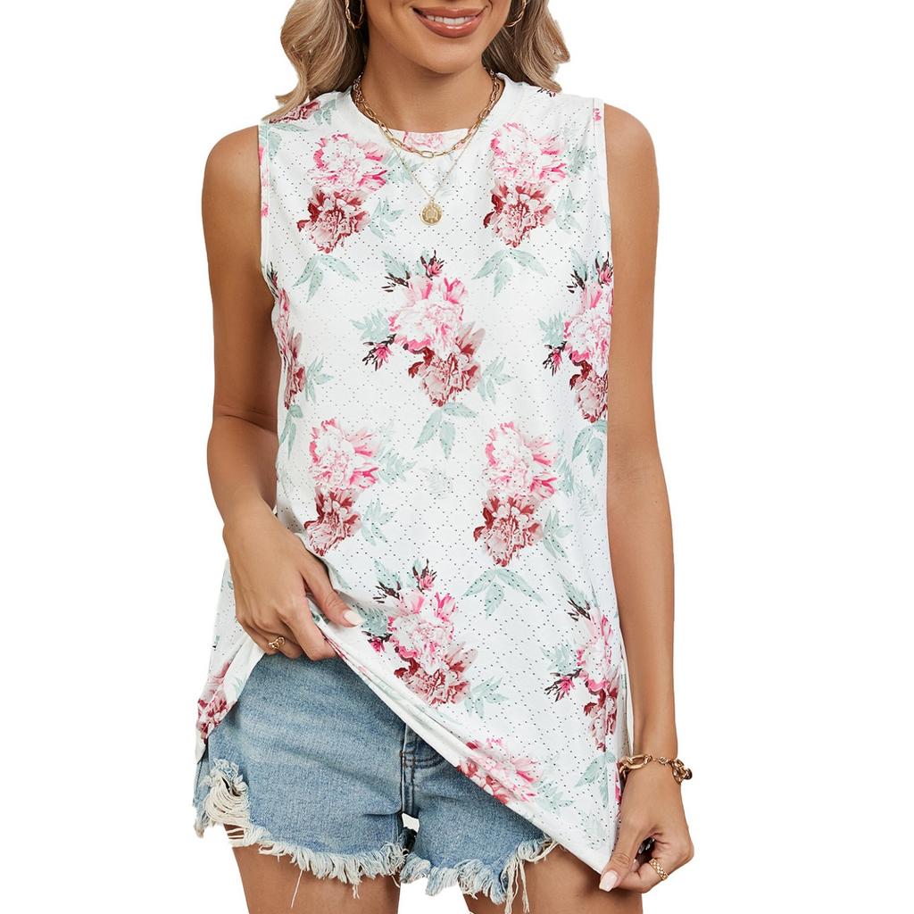 IHUASU Jaro/léto Tílko s potiskem s kulatým výstřihem Dámský top