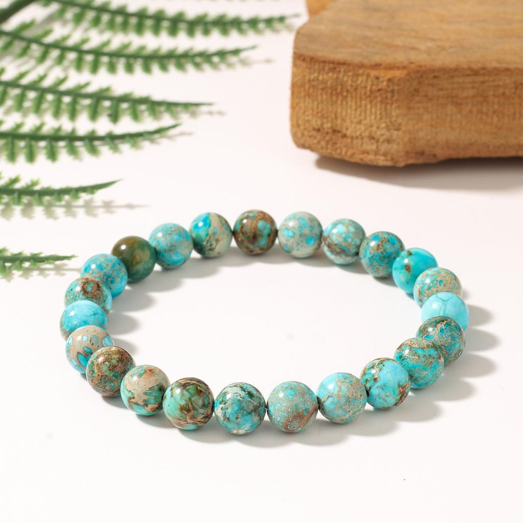 Bohemian natural stone lake blue emperor turquoise blue bracelet stone round bead turquoise bracelet.