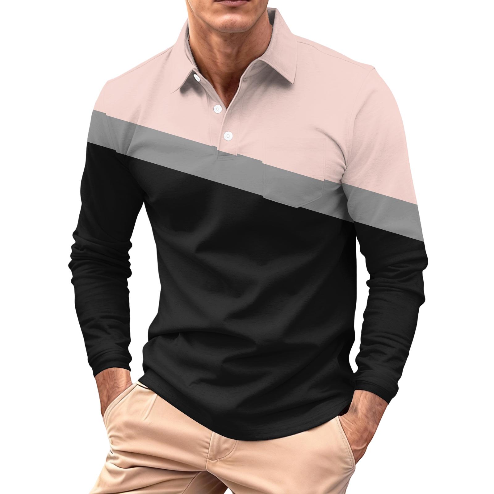 

Мужская повседневная рубашка с длинным рукавом, воротником, пуговицами и карманом L розовый