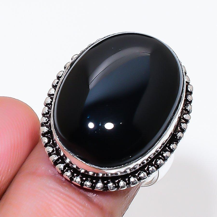 Natural Black Onyx Gemstone 925 Sterling Silver Jewelry Ring Size 7 AR-18607